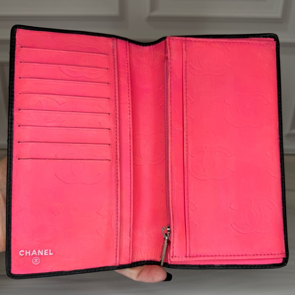 Chanel Cambon Long Bifold Wallet – Black & Pink Leather | Full Set - Picture 5 of 11